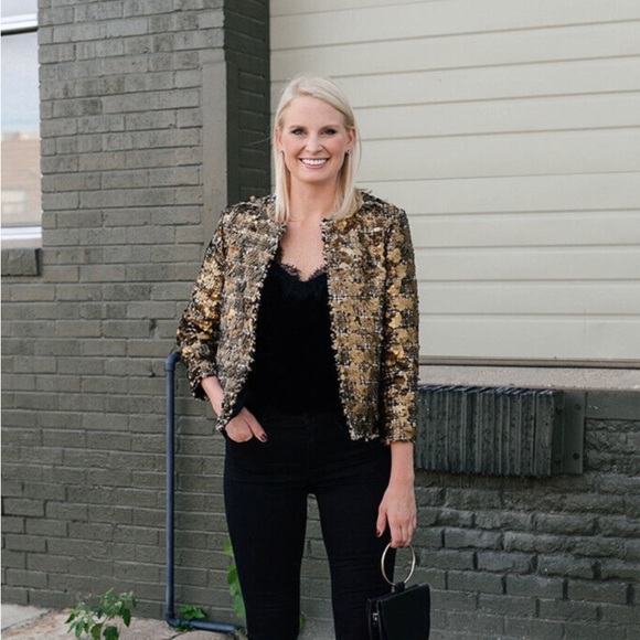 Zara Gold Tan Sequinned Embroidered Tweed Blazer Jacket 7853/661 xsmall - Picture 1 of 5